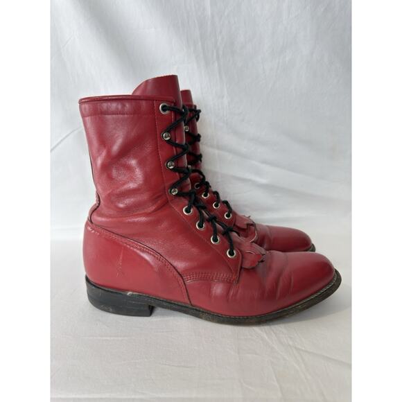 Justin Boots Shoes - Justin Boots Red Lace-Up Leather Boots